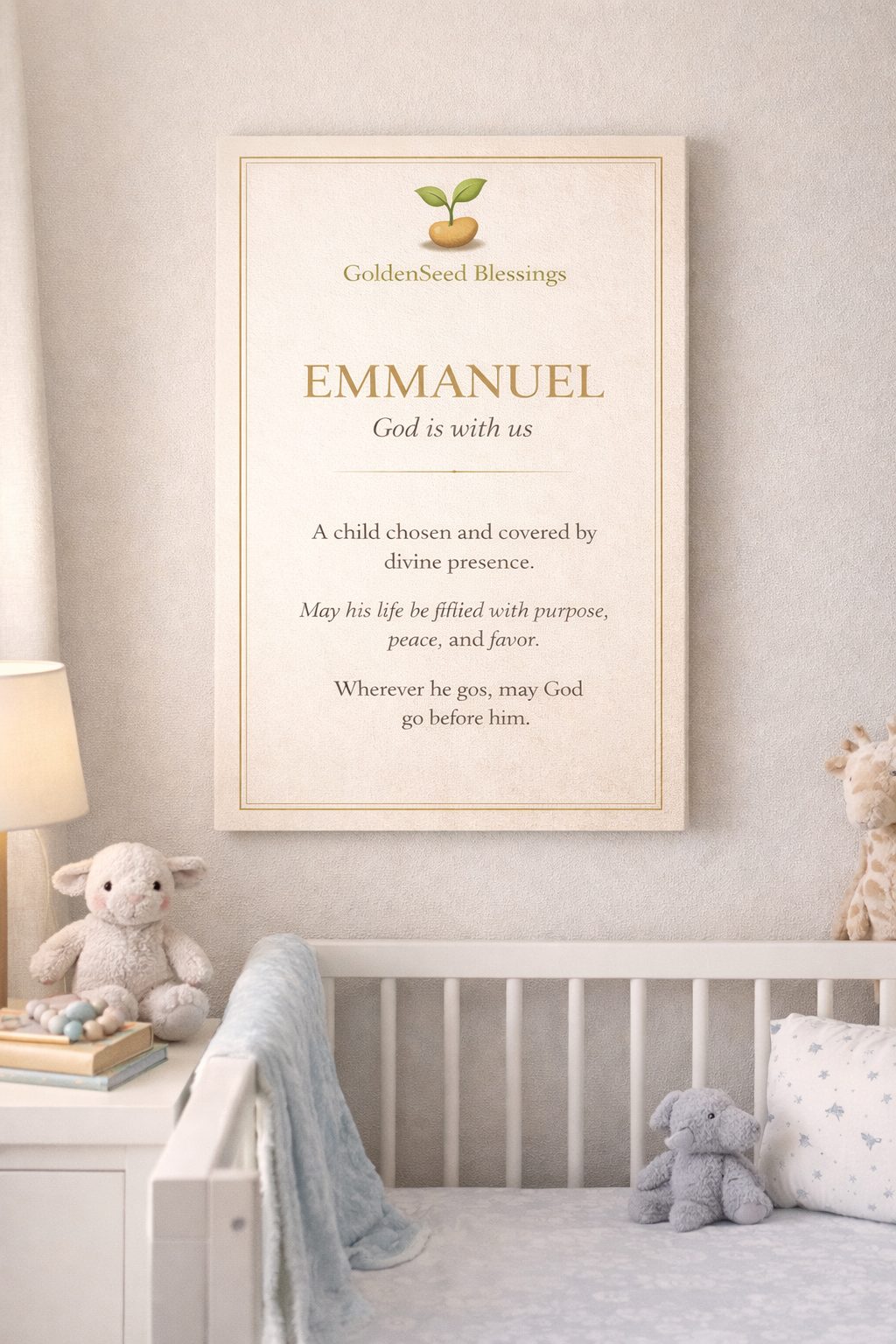 Emmanuel Canvas Wall Art — "God is with us" Inspirational Nursery Decor
