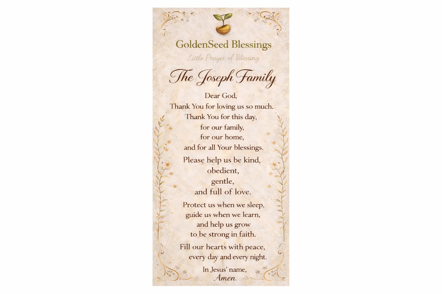 GoldenSeed Blessings set of 3|Bless Our Home, Little Prayer of Blessings & Family Blessing (Copy)